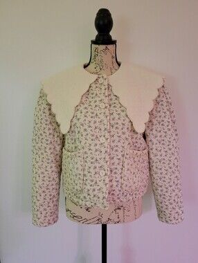 Monbebe Blue & White Floral Cottagecore Peasant 100% Cotton Jacket Size M